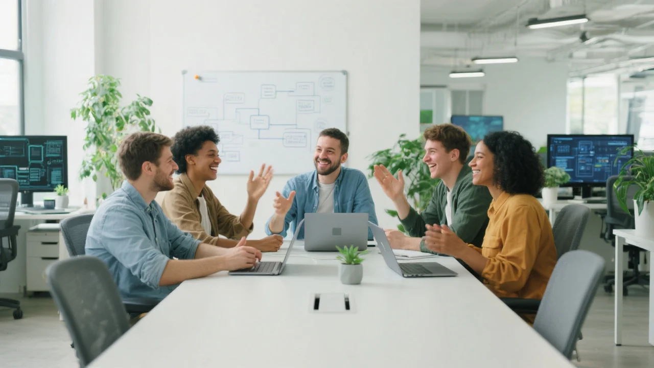 Friendly software developers collaborating